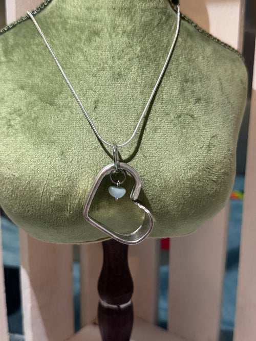 Heart spoon necklace with crystal charm on sterling chain