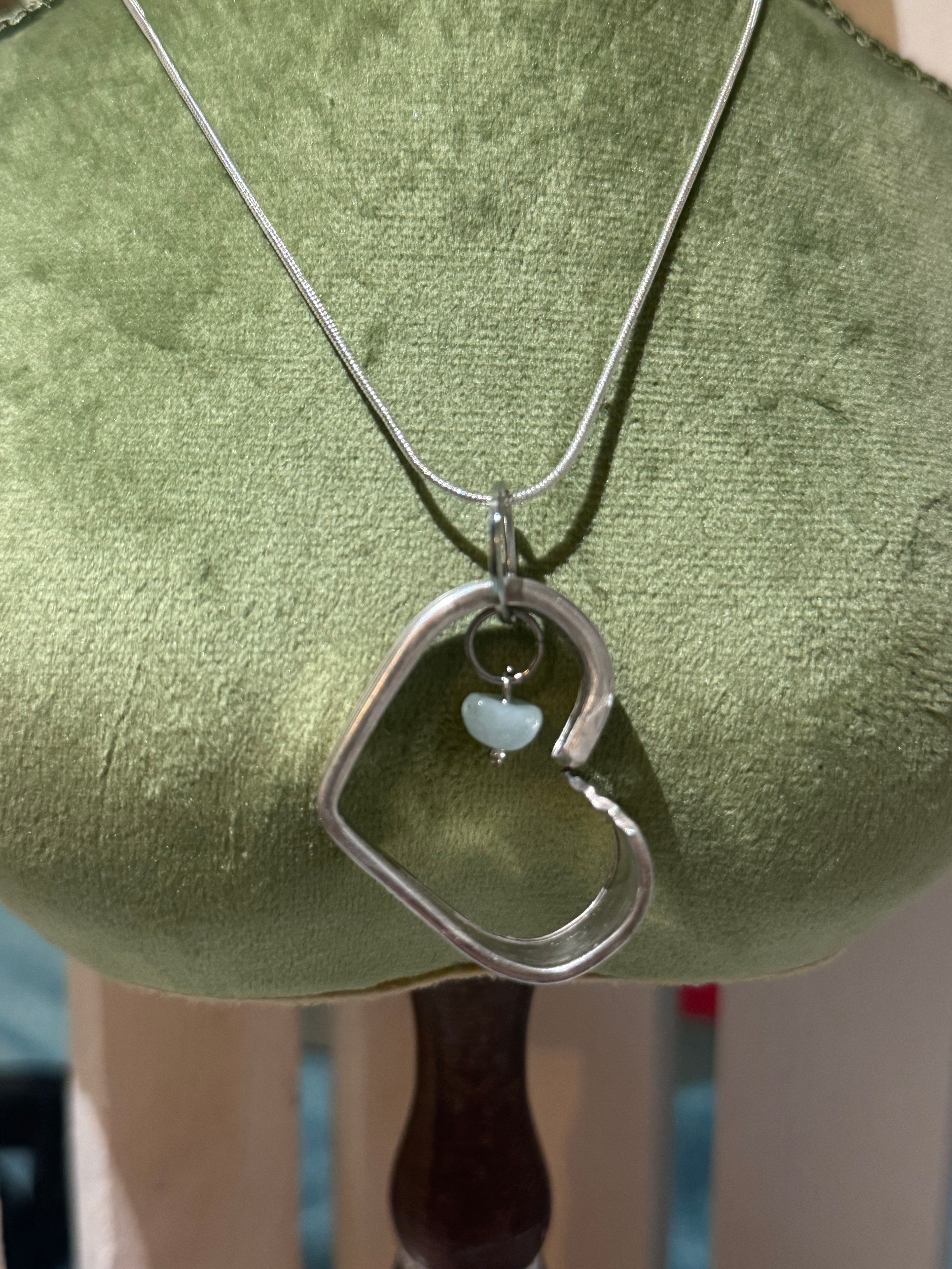 Heart spoon necklace with crystal charm on sterling chain