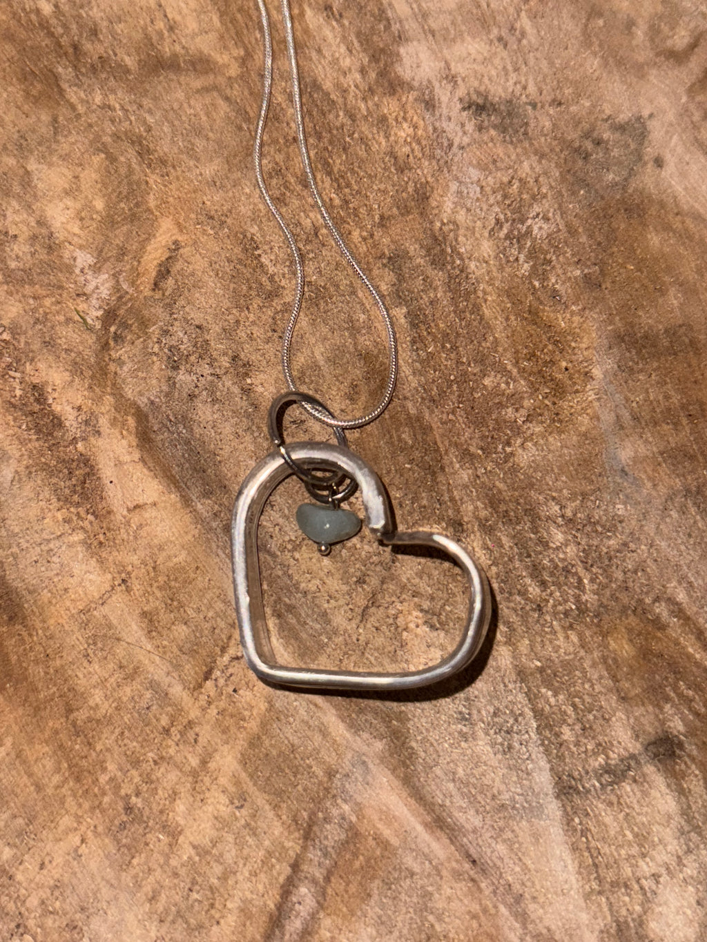 Heart spoon necklace with crystal charm on sterling chain